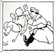 Hergé • TINTIN - Plaque Émaillée N/blc "Le policier"