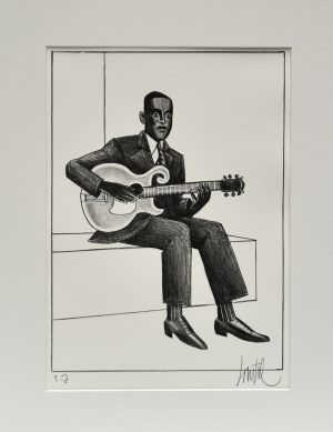 Loustal . "Bluesman" Lithographie originale sur pierre E.A signée