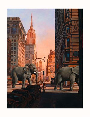 Miles HYMAN • "Elephants on Broadway" Estampe pigmentaire numérotée, signée 20ex