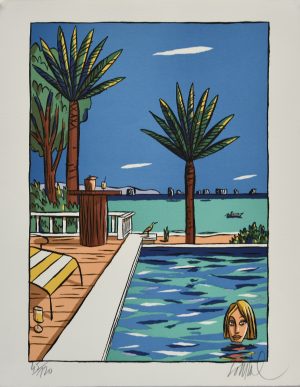 LOUSTAL . lithographie - "Baigneuse" N° & signée.