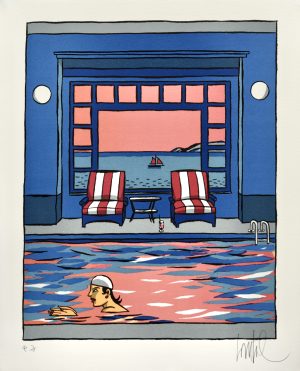 LOUSTAL • Lithographie "Nage au crépuscule " E.A signée