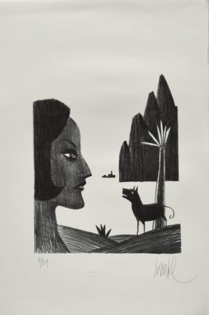 Loustal . Lithographie "Femme et chien" numérotée signée 21ex