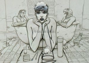 Enki BILAL . CARTE POSTALE - Bleu Sang -Dans le dos de Jill