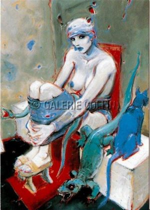 BILAL .  CARTE POSTALE -  Bleu sang "Lezard Chat"