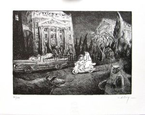 DE CRECY . Lithographie sur Pierre n°/150 ex signée "La Rue" 40 x 50 cm