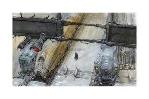 Enki Bilal • Estampe pigmentaire "TRAINS" - Numérotée signée limitée à 100 ex.