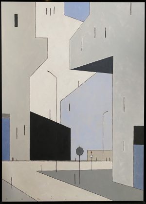 François Avril  Original painting "city," acrylic on canvas