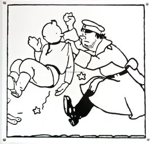 Hergé - TINTIN - Enameled Plate N/blc "The Policeman