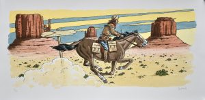 Juillard-Estampe pigmentaire " Le messager du Pony express"