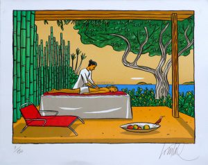 LOUSTAL •  Sérigraphie - "Massage dans l´île Paradis" N° & signée