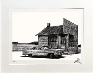 LOUSTAL • ESTAMPE PIGMENTAIRE "Black dog house" - SIGNÉE, LIMITÉE ET NUMÉROTÉE