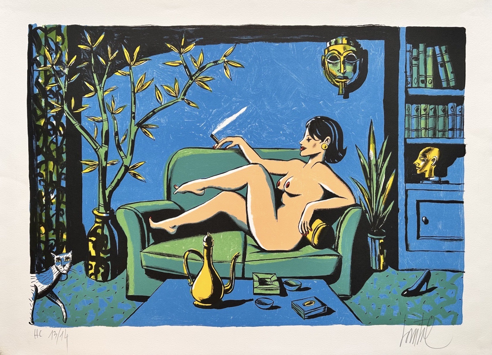 Loustal - Lithographie " Nu au Masque, 2017