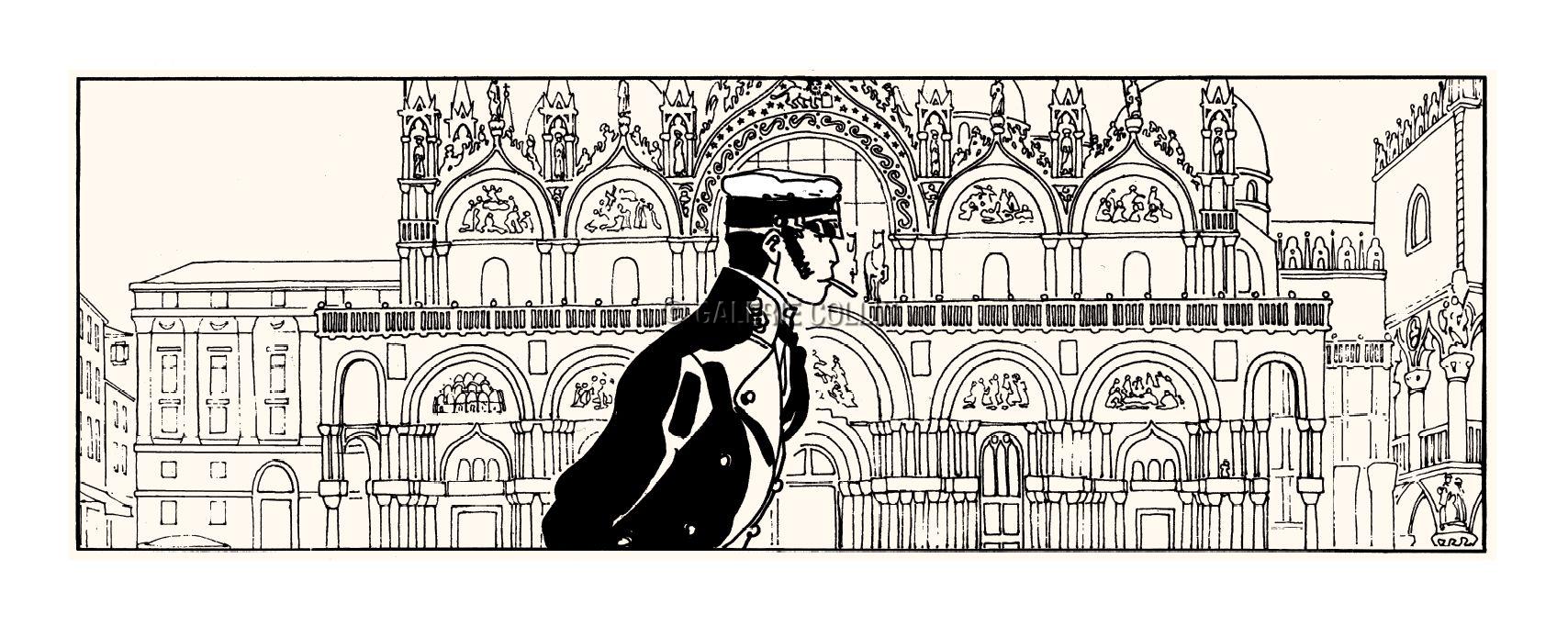 Pratt • Sérigraphie "Corto à Venise" numérotée et limitée. Album Fable de venise / Casterman 1981