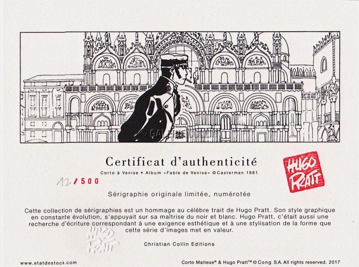 Pratt • Sérigraphie "Corto à Venise" numérotée et limitée. Album Fable de venise / Casterman 1981 – Image 3
