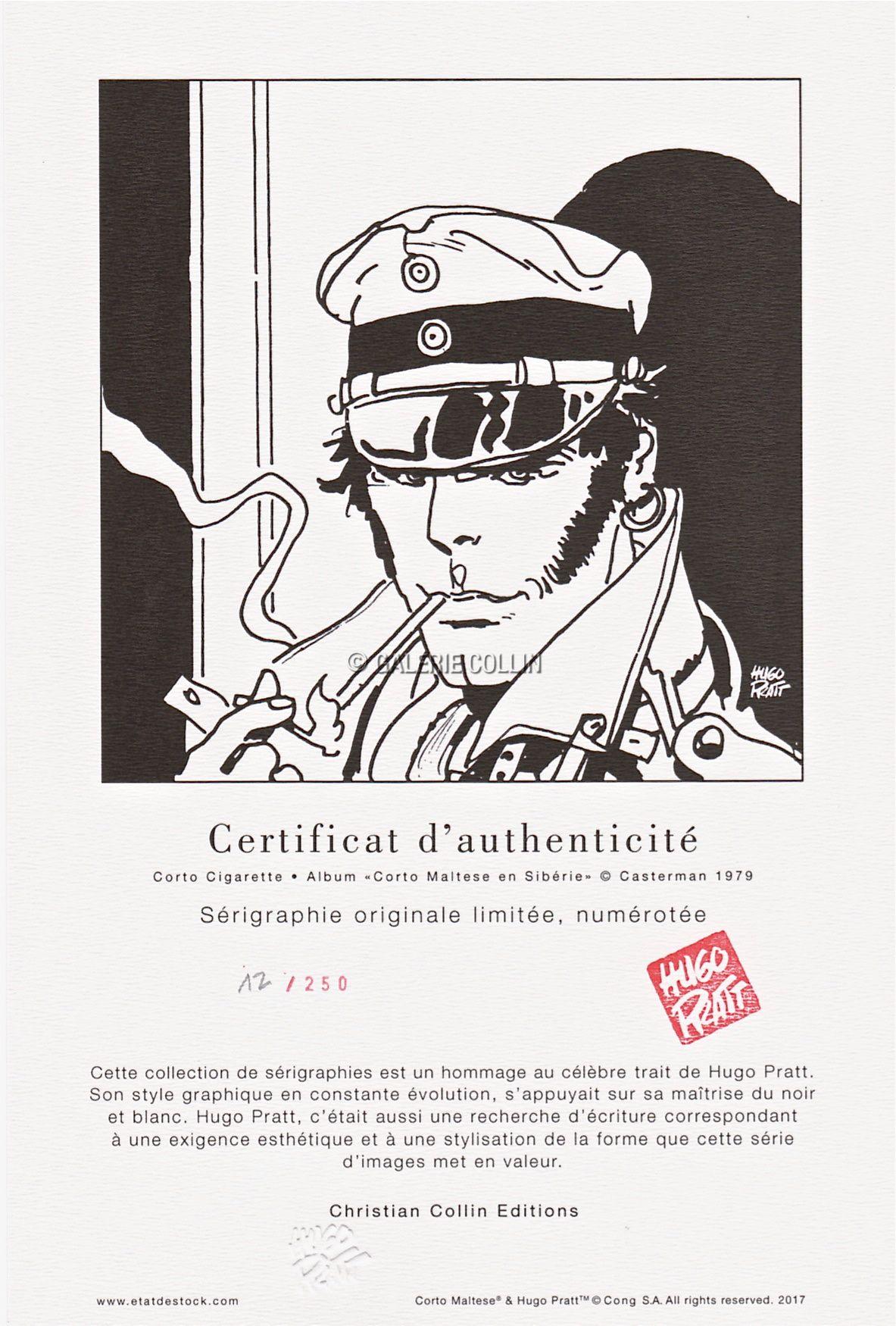 Pratt • Sérigraphie " Corto Cigarette" numérotée limitée. Album Corto en Siberie/ Casterman 1979 – Image 3