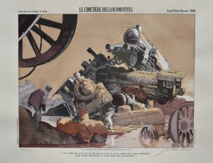 Schuiten- sérigraphie mise en couleur au pochoir"le cimetière des locomotive"